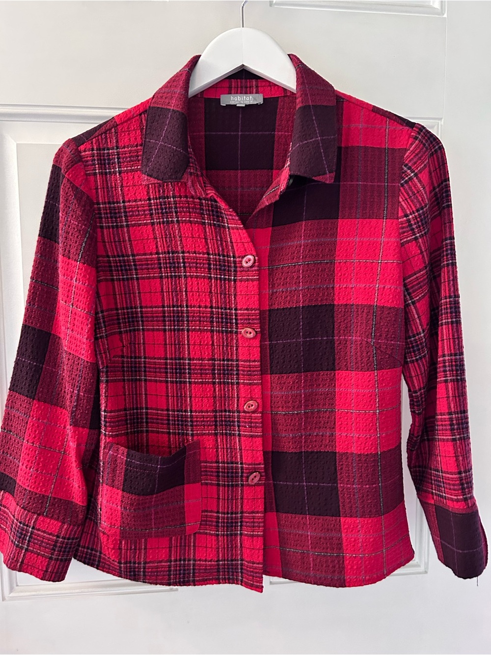 Habitat Pink and Burgundy Plaid Button-Front Shirt Jacket